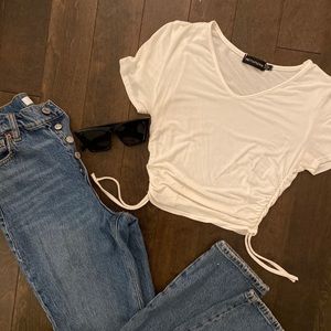 White tee shirt with scrunched sides and ties!